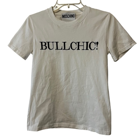 MOSCHINO Bullchic Print T-Shirt Women’s Short Sleeve Size 4 White - Picture 11 of 16